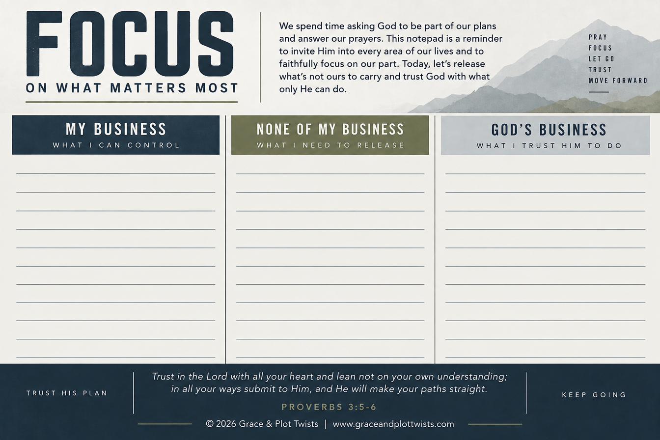 The God Column notepad with three columns: My Business, None of My Business, and God's Business